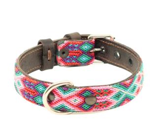 Boho Leder Halsband pink