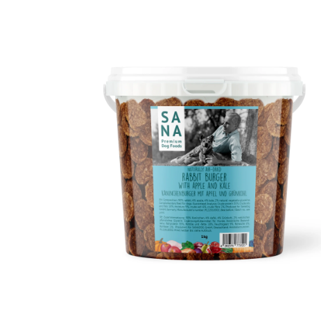 SANA Dog Kaninchenburger mit Apfel und Grünkohl 1 kg Eimer
