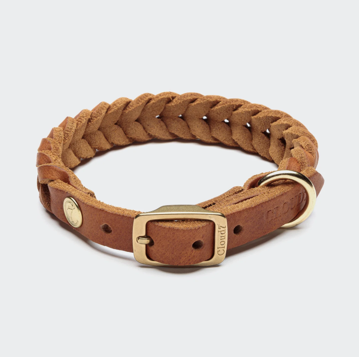 Hundehalsband aus geflochtenen Fettleder - camel