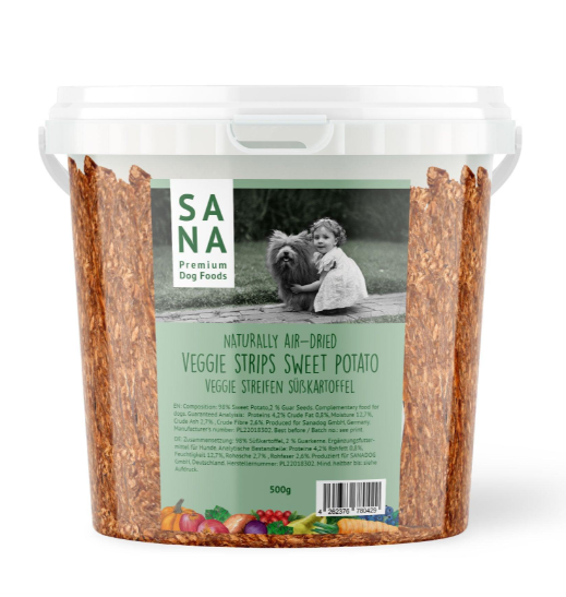 SANA Dog Veggie Streifen Süßkartoffel 1 kg Eimer