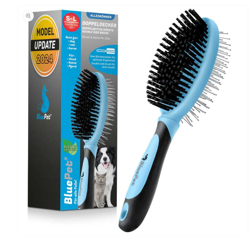 DoppelDecker - Doppelbürste für Hunde und Katzen blau