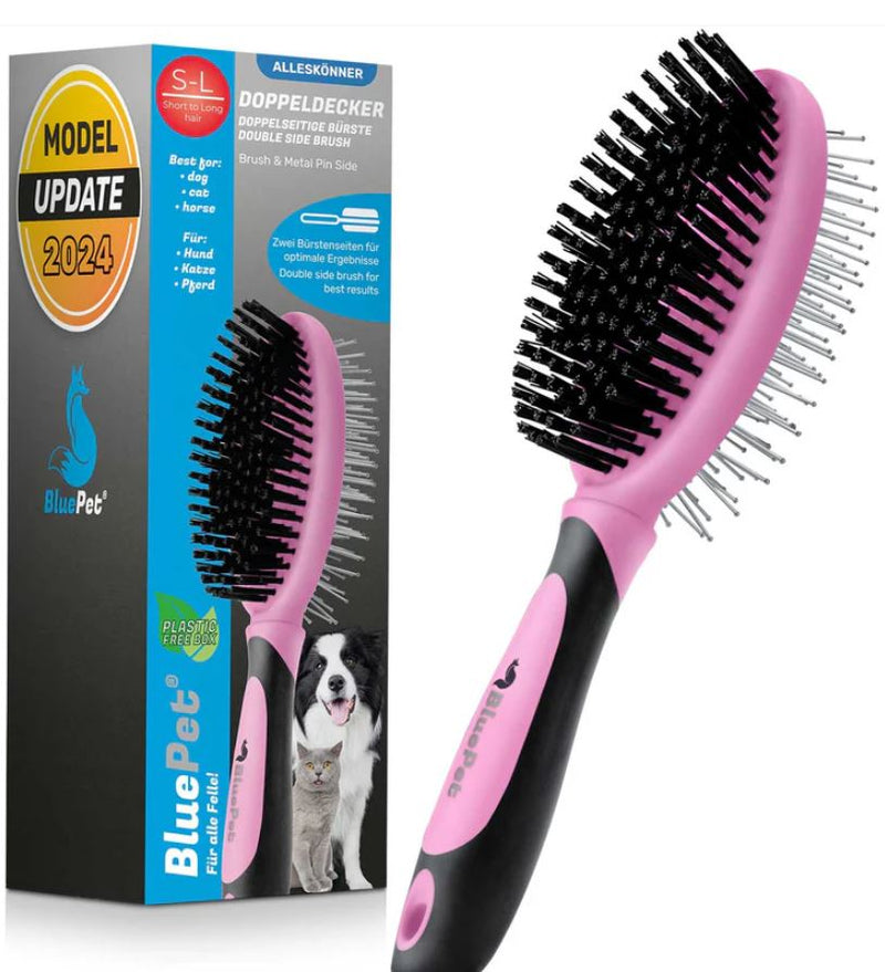 DoppelDecker - Doppelbürste für Hunde und Katzen rosa