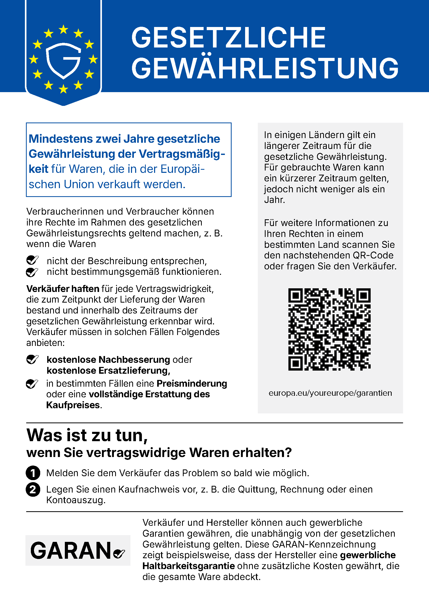 Offizielle Mitteilung zur gesetzlichen Gewährleistung